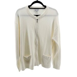 Vintage Cherokee Cream Knit Zip Front Cardigan Sweater with Pockets‎ Casual